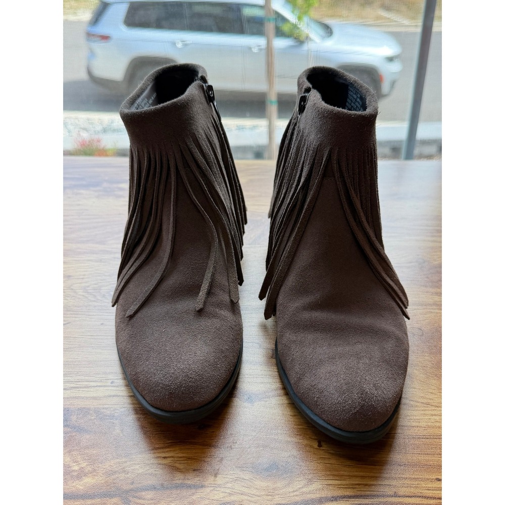 Steve Madden Ranco Brown Suede Fringe Ankle Boots Western Pointed Toe 7.5M - Picture 2 of 7